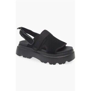UGG Womens Cady Platform Sandal Black Leather Open Toe Ankle Strap Sporty Shoes